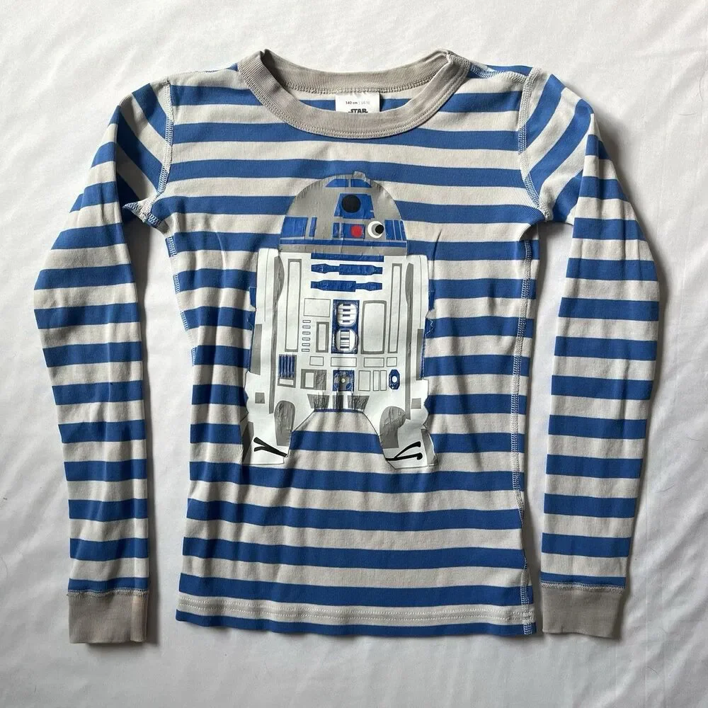 Hanna Andersson Star Wars R2-D2 Pajamas Top Bottom 10/140 Stripe Blue Organic